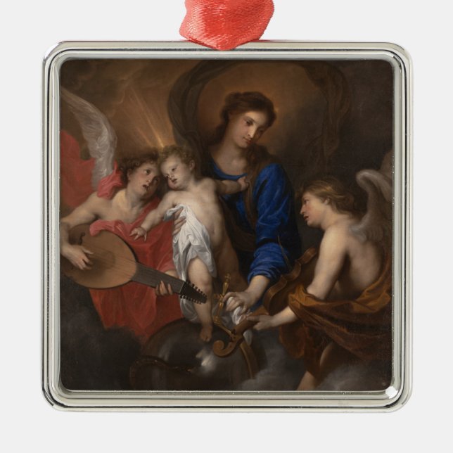 Virgin and Child with Music Making Angels Metal Tree Decoration (Front)