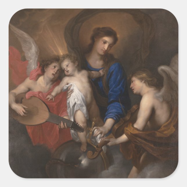Virgin and Child with Music Making Angels Square Sticker (Front)