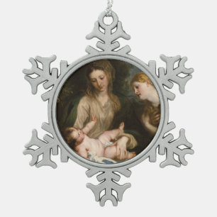 Virgin & Child with Saint Catherine of Alexandria Snowflake Pewter Christmas Ornament
