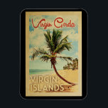 Virgin Gorda Palm Tree Vintage Travel Magnet<br><div class="desc">A uniquely retro mid-century modern Virgin Gorda Virgin Islands art print in vintage travel poster style. It features a curved palm tree on sandy beach with ocean under a blue cloudy sky.</div>