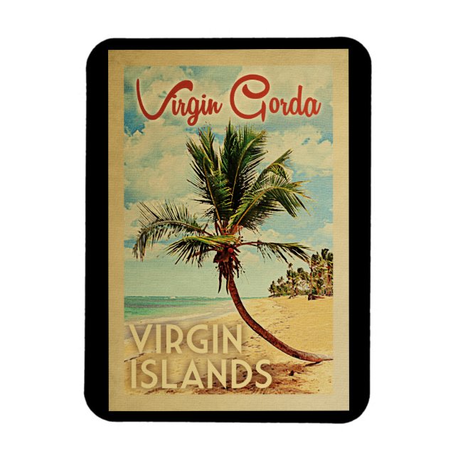 Virgin Gorda Palm Tree Vintage Travel Magnet (Vertical)