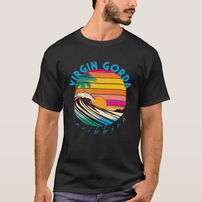 Virgin Gorda Retro 1980s Style Caribbean Beach T-Shirt (Front)