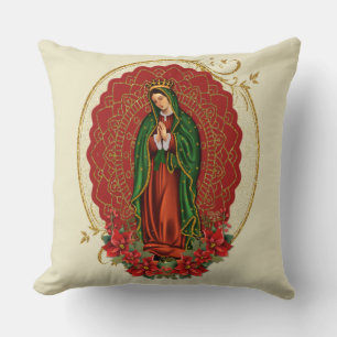 Virgin Guadalupe Catholic Christmas Pointsettia Th Cushion