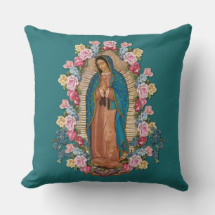 Virgin Guadalupe Catholic Religious Roses  Cushion
