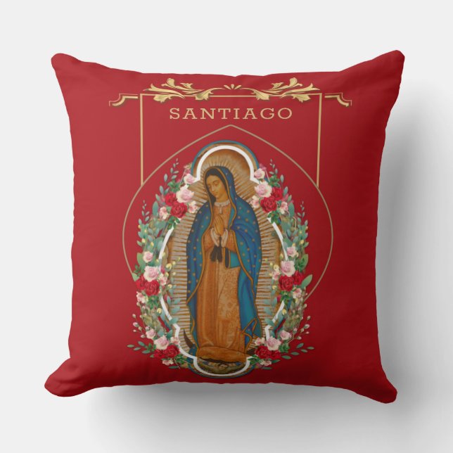 Virgin Guadalupe Catholic Religious Roses Cushion (Front)