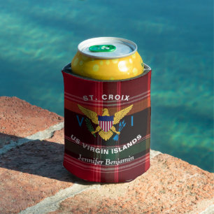 Virgin Islands Flags St. Croix USVI Madras Custom Can Cooler