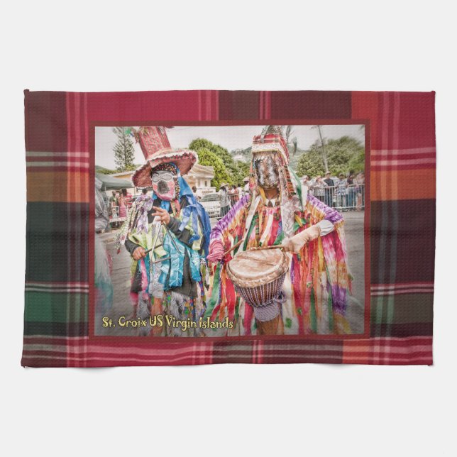 Virgin Islands Masqueraders St. Croix USVI Madras Tea Towel (Horizontal)