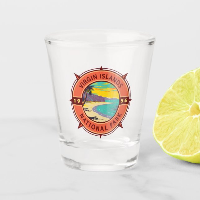 Virgin Islands National Park Retro Compass Emblem Shot Glass (Front)