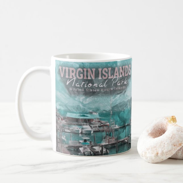 VIRGIN ISLANDS UNITED STATES - BOAT WATERCOLOR COFFEE MUG (With Donut)
