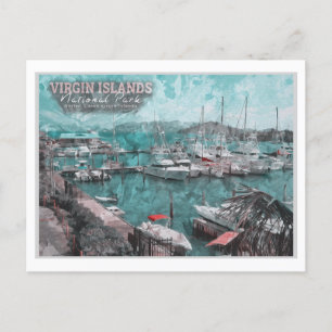 VIRGIN ISLANDS UNITED STATES - BOAT WATERCOLOR POSTCARD