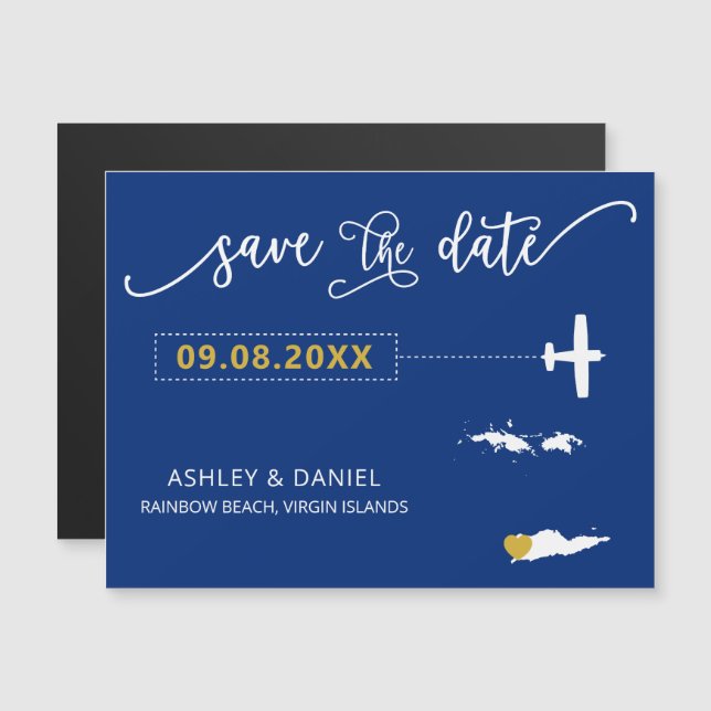 Virgin Islands Wedding Save the Date Card, Magnetic Invitation (Front/Back)