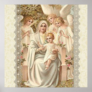 Virgin Madonna Mary with Child Jesus & Angels Poster