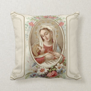 Virgin Madonna Mary with Christ Child Jesus Roses Cushion