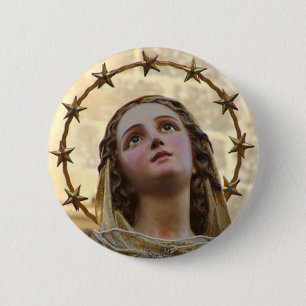 virgin mary 6 cm round badge