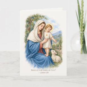 Virgin Mary and Baby Jesus Lamb of God Religious C Card