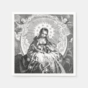 Virgin Mary and Baby Jesus Line Drawing Card Napkin