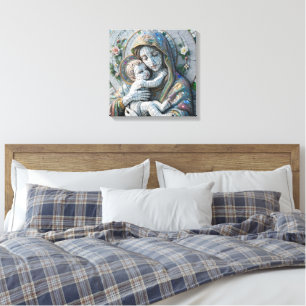 Virgin Mary and Baby Jesus   Mosaic Statue Canvas Print