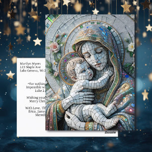 Virgin Mary and Baby Jesus   Mosaic Statue Postcard