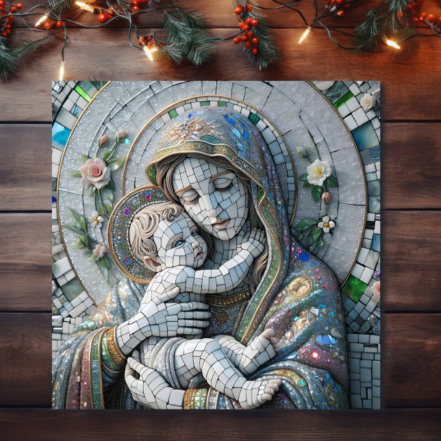 Virgin Mary and Baby Jesus | Mosaic Statue Poster (Creator Uploaded)