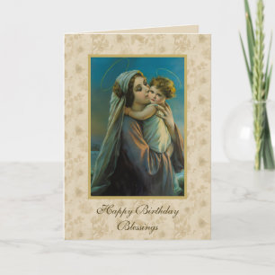 Virgin Mary and Baby Jesus on floral background Holiday Card