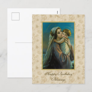 Virgin Mary and Baby Jesus on floral background Holiday Postcard