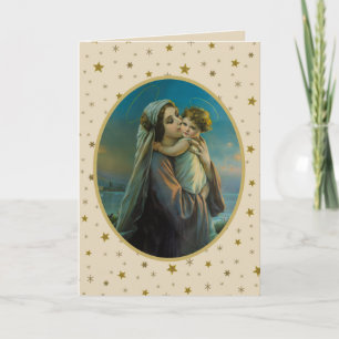 Virgin Mary and Baby Jesus on Starry Background Holiday Card
