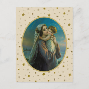 Virgin Mary and Baby Jesus on Starry Background Holiday Postcard