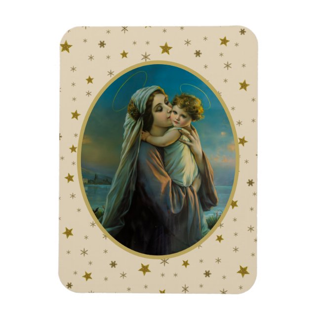 Virgin Mary and Baby Jesus on Starry Background Magnet (Vertical)