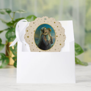 Virgin Mary and Baby Jesus on Starry Background Tree Decoration Card