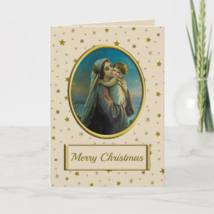 Virgin Mary and Baby Jesus on Starry Christmas Holiday Card