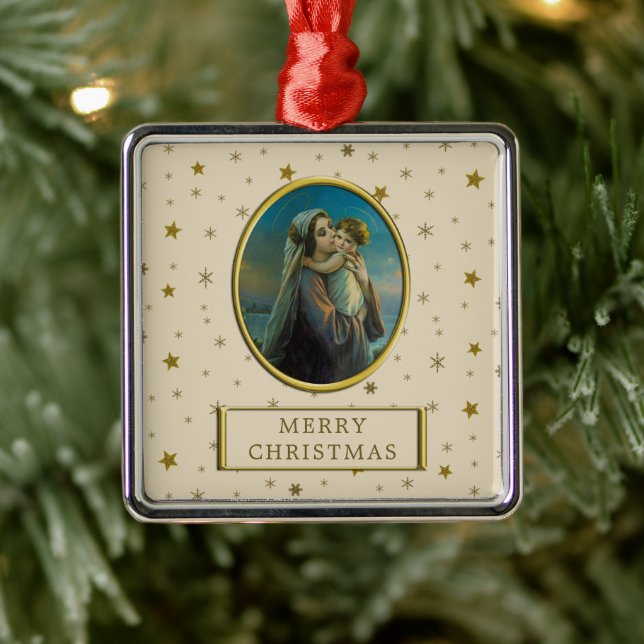 Virgin Mary and Baby Jesus on Starry Christmas Metal Tree Decoration (Tree)