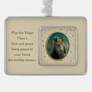 Virgin Mary and Baby Jesus on Starry Christmas Silver Plated Framed Ornament