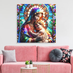 Virgin Mary and Baby Jesus Stained Glass Canvas Print