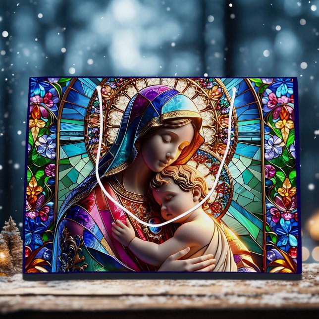 Virgin Mary and Baby Jesus Stained Glass Large Gift Bag (Creator Uploaded)