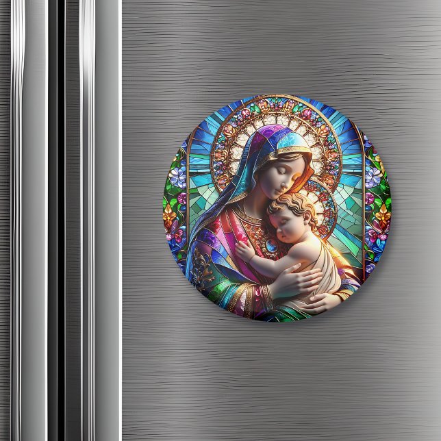 Virgin Mary and Baby Jesus Stained Glass Magnet (Creator Uploaded)
