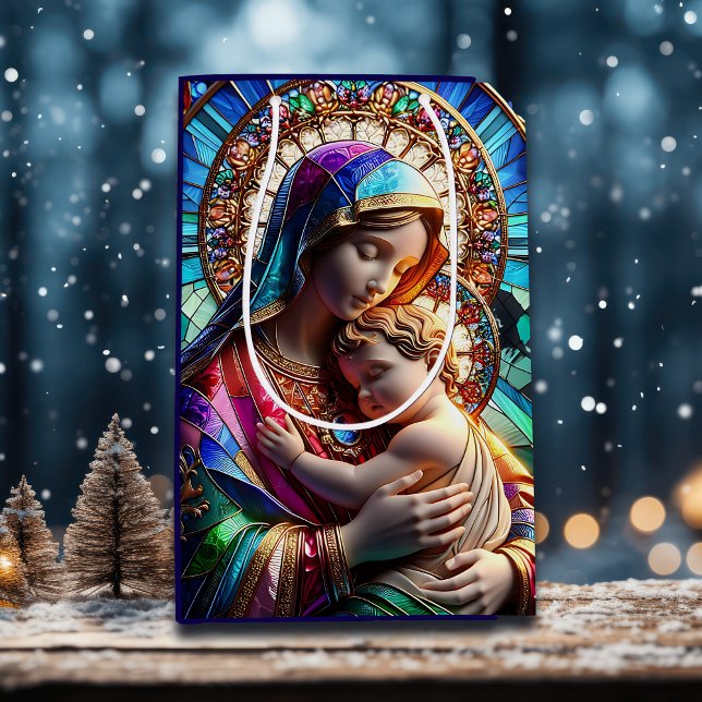 Virgin Mary and Baby Jesus Stained Glass Medium Gift Bag (Creator Uploaded)