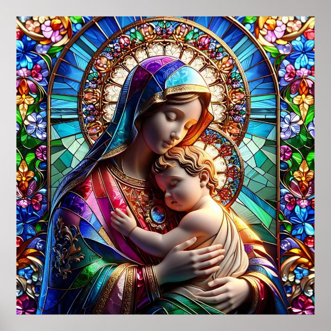 Virgin Mary and Baby Jesus Stained Glass Poster (Front)