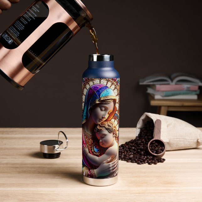Virgin Mary and Baby Jesus Stained Glass Water Bottle (Coffee)