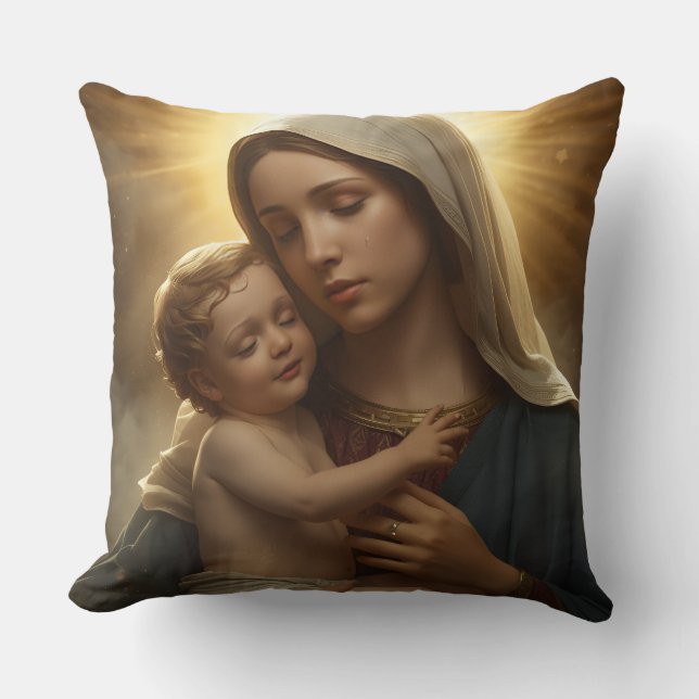 Virgin Mary and Baby Jesus Throw Pillow (Front)