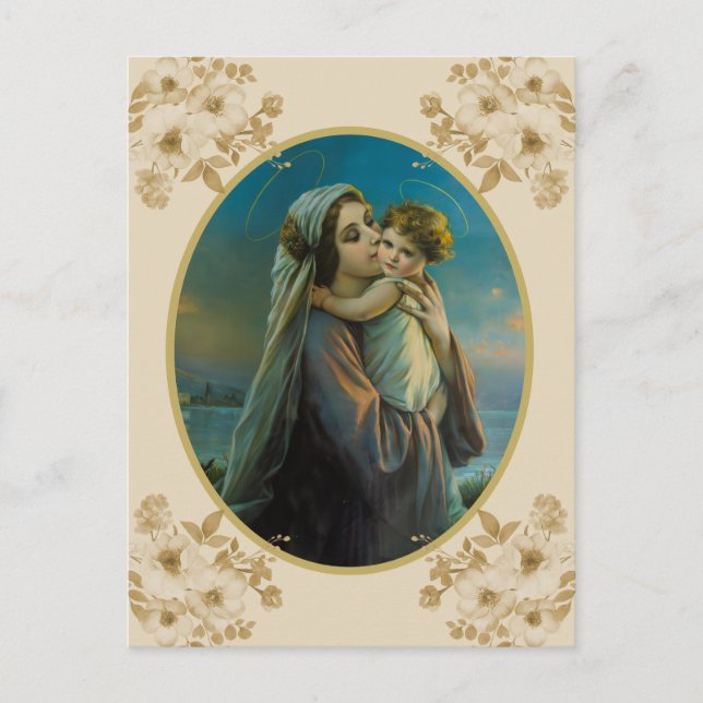 Virgin Mary and Baby Jesus with Roses Holiday Postcard (Front)
