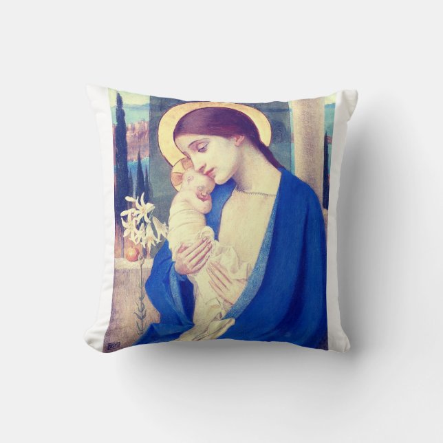 Virgin Mary and Child by Marianne Stokes Cushion (Front)