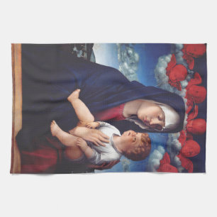 Virgin Mary and Child Classic Religious Art Tea Towel