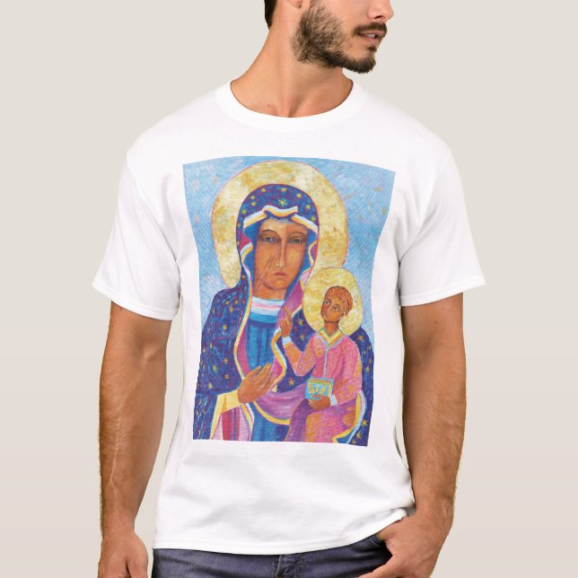 Virgin Mary and Child Jesus Black Madonna Mary T-Shirt (Front)