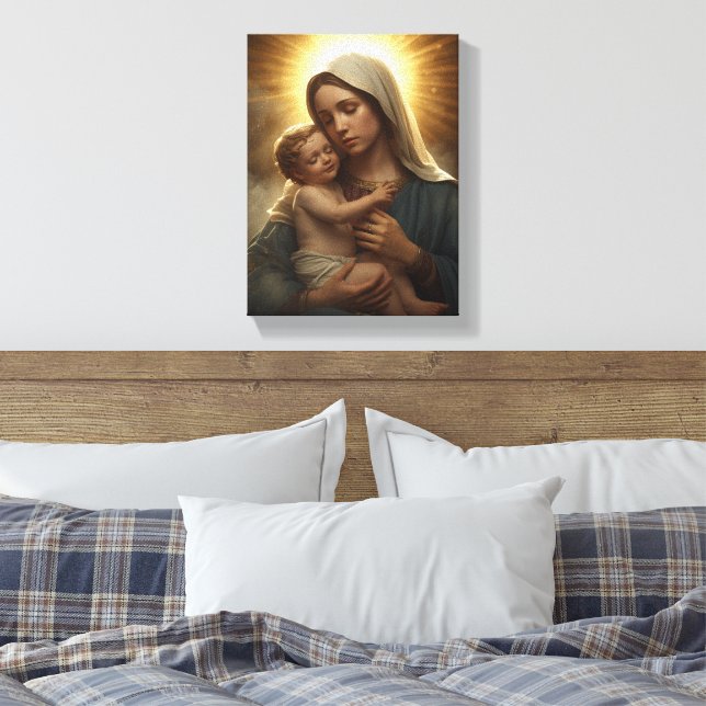 Virgin Mary and Child Jesus Stretched Canvas Print (Insitu(Bedroom))