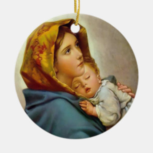 Virgin Mary and Child vintage Madonna  Ceramic Tree Decoration