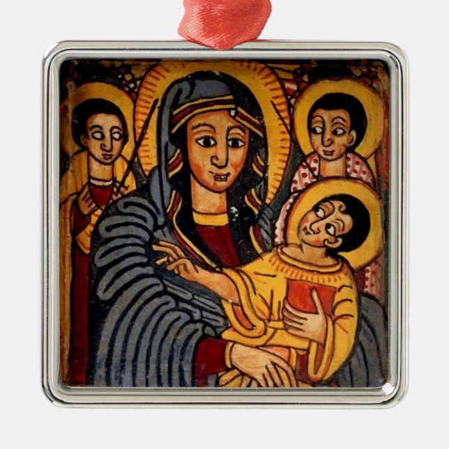 Virgin Mary and Christ Child Ethiopian Icon Metal Tree Decoration (Front)