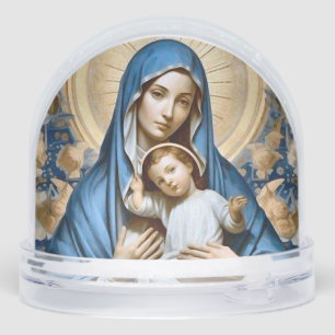 Virgin Mary and Christ Child in Soft Blues Golds Snowglobe