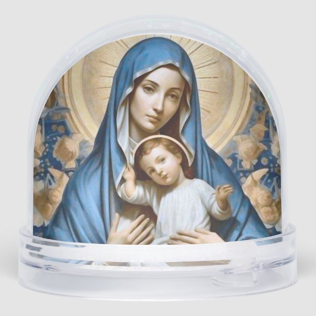 Virgin Mary and Christ Child in Soft Blues Golds Snowglobe (Back)