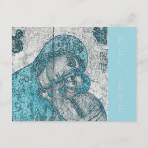 Virgin Mary and Infant Jesus Christ Vintage Blue Postcard