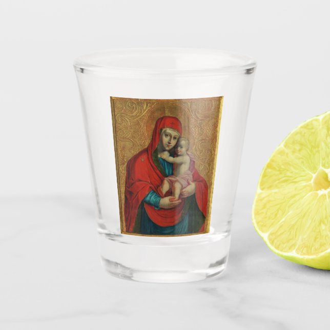 Virgin Mary and Jesus Child by Jan Rombauer Shot Glass (Front)